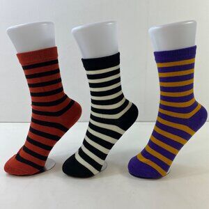 Womens Crew Socks Set 3 Stripes Red Black Purple White Orange